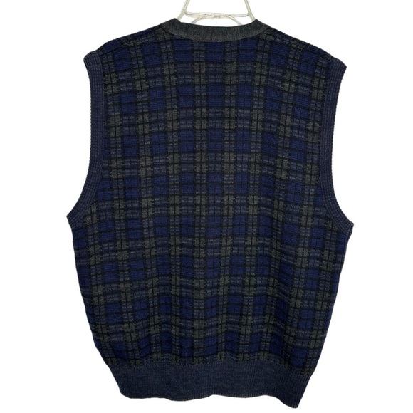 Vintage Mens Cardigan Sweater Vest Large Wool Blend Glengarry Plaid Kurt Cobain - Picture 3 of 11